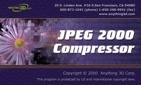 Окно About программы JPEG 2000 Compressor от Anything3D Corp.