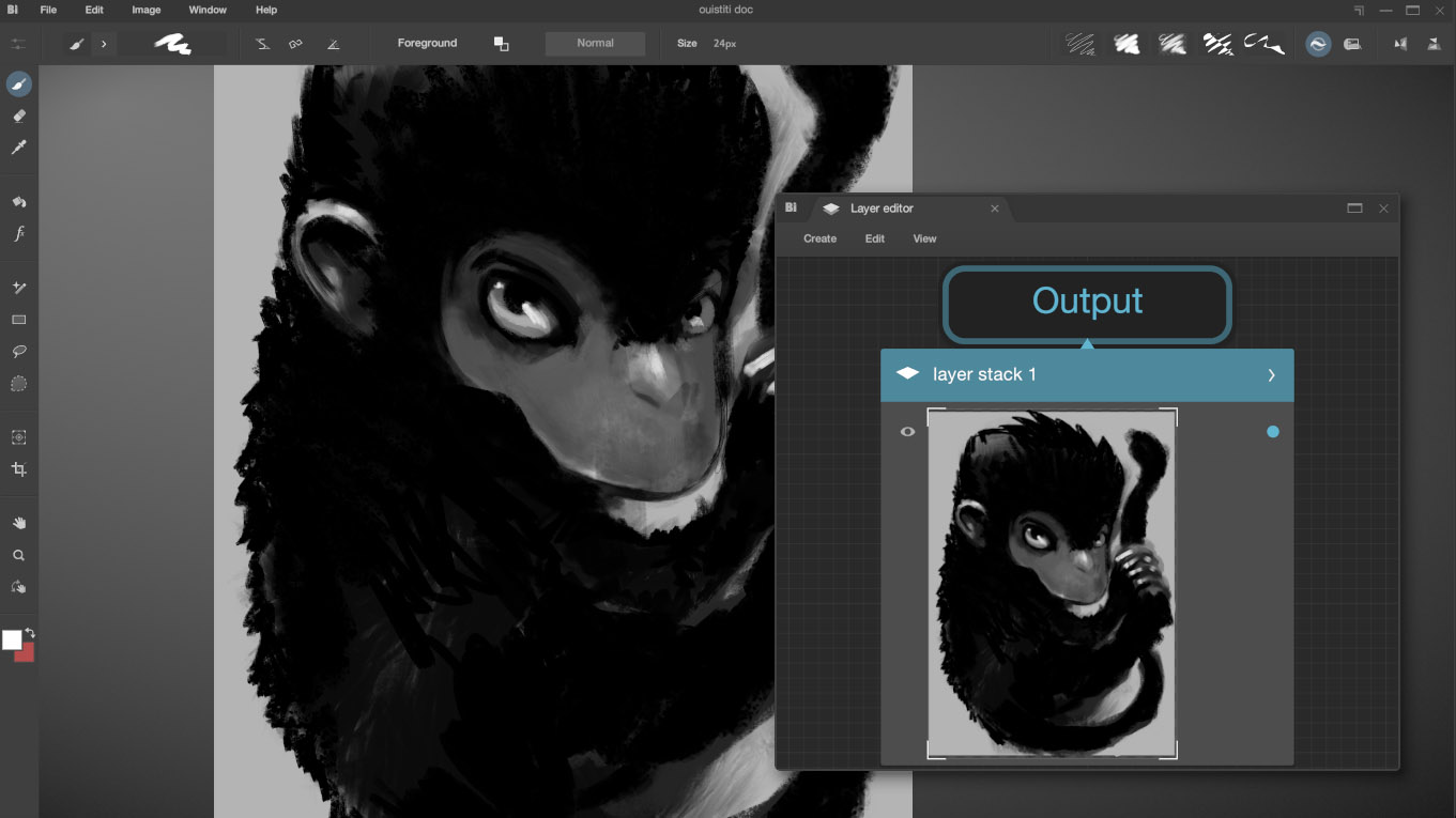 Layer Editor Black Ink с соединёнными нодами слоёв и операторов