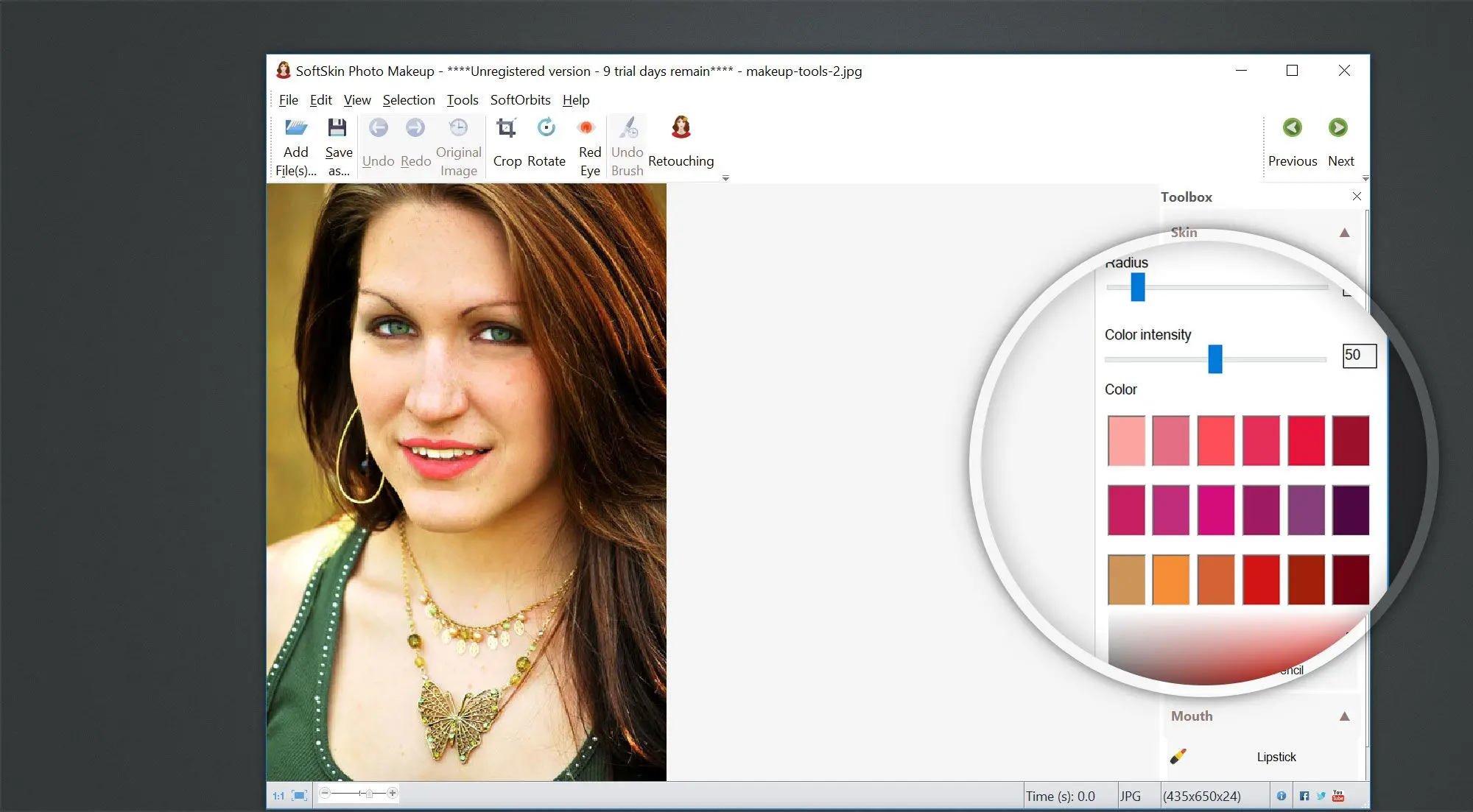 Панель Lipstick в SoftSkin Photo Makeup с выбором оттенка