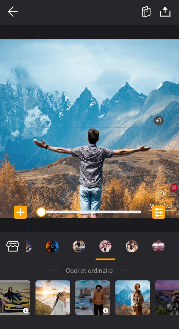 Интерфейс MagiCut при замене фона фотографии на мобильном устройстве