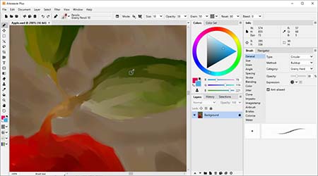 Главное окно Artweaver 8 с холстом, панелью инструментов и палитрами