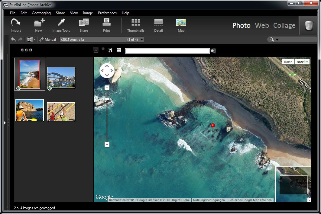 Map View StudioLine Photo Basic с миниатюрами и картой геотегов