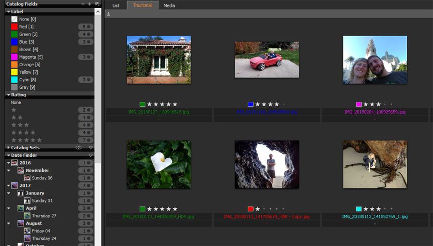 Catalog Fields, рейтинги и даты в Phase One Media Pro