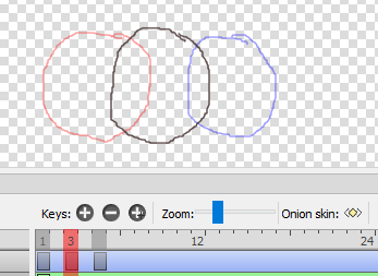 Пример onion skin на временной шкале Pencil2D