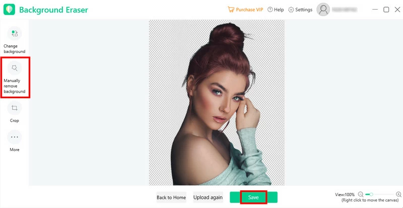 Автоматически вырезанный портрет на прозрачном фоне в Apowersoft Background Eraser