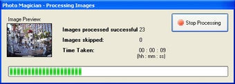 Окно Photo Magician Processing Images с количеством обработанных и пропущенных файлов