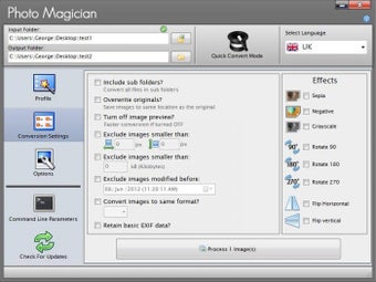 Photo Magician 2.3: Conversion Settings, фильтры и пакетные эффекты