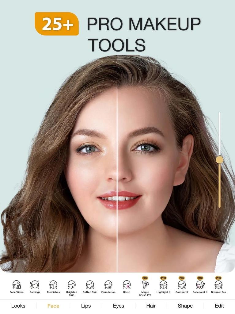 Интерфейс Perfect365 с разделом Face и инструментами обработки портрета