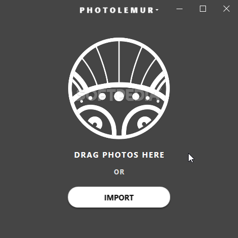 Стартовое окно Photolemur 3 с зоной перетаскивания фотографий и кнопкой Import
