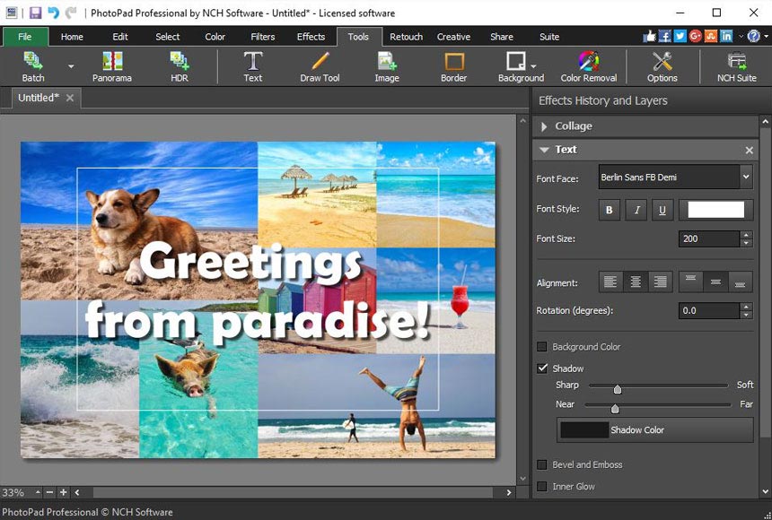 Добавление текста поверх фотографии в PhotoPad