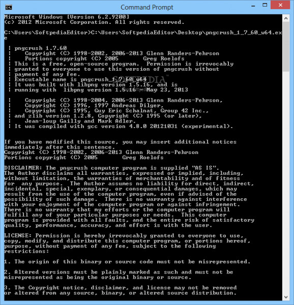 Архивный запуск старой версии Pngcrush в Windows Command Prompt
