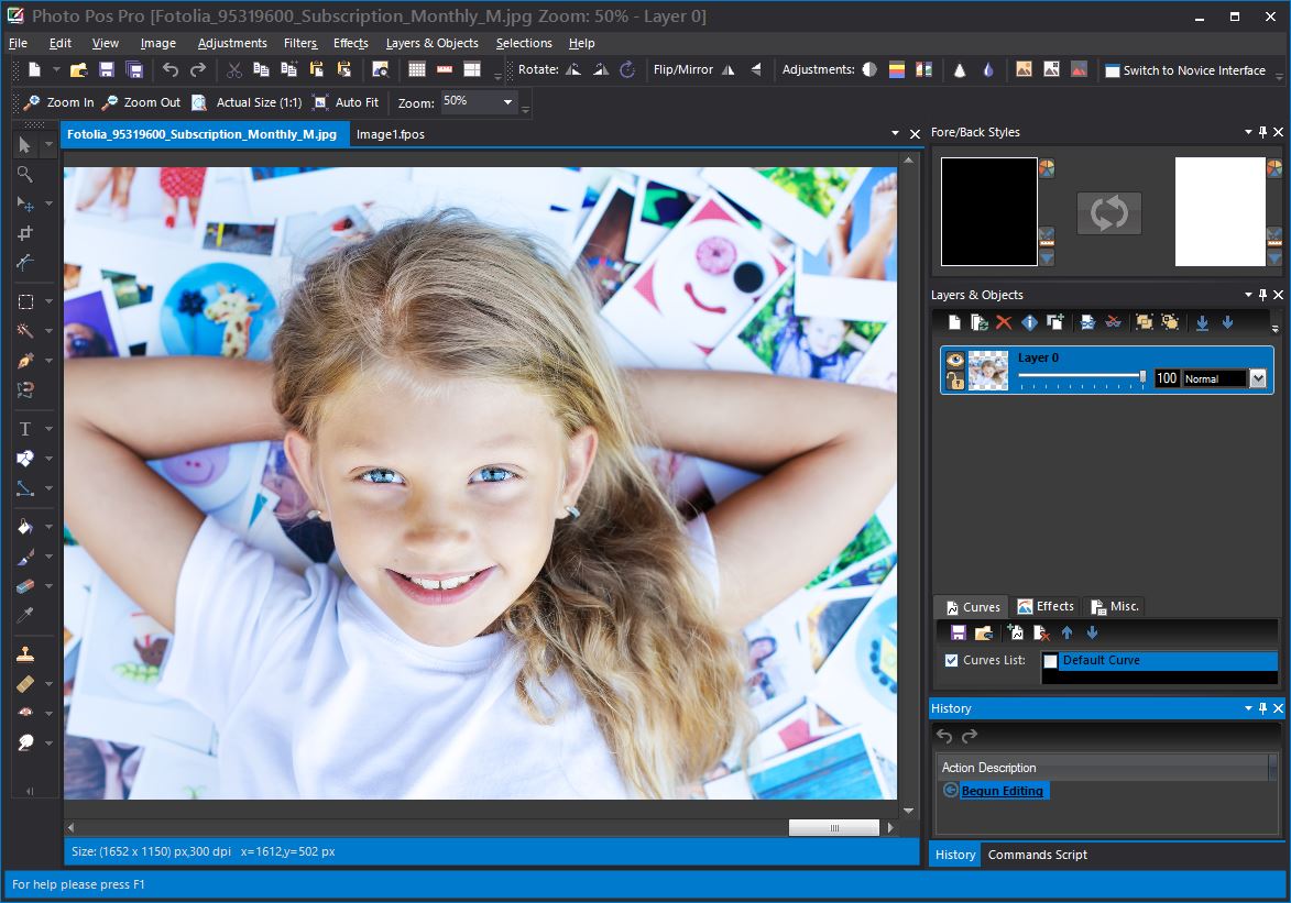Photo Pos Pro с открытой фотографией и активными панелями