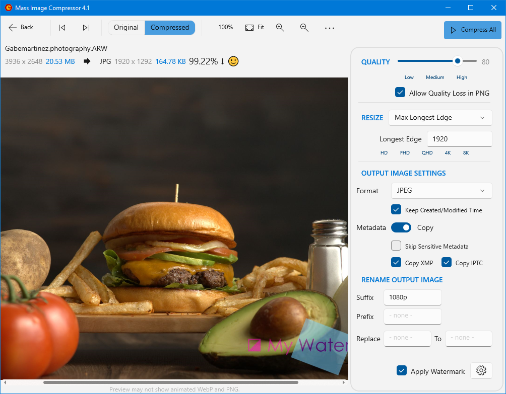 Предварительный просмотр сжатого изображения в Mass Image Compressor для Windows