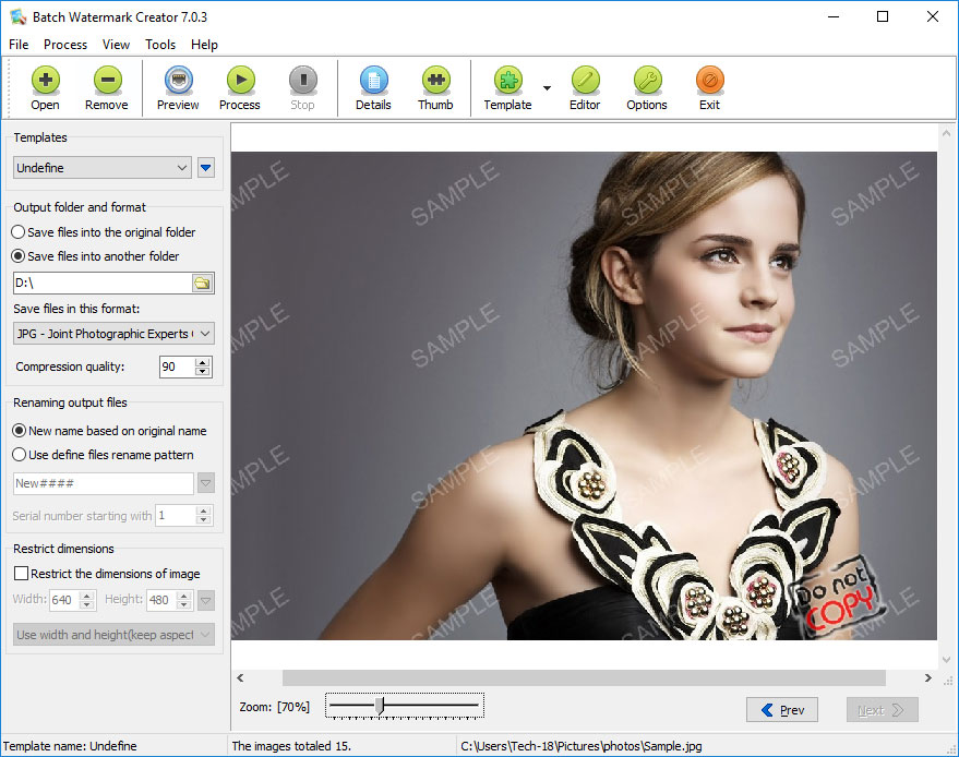 Предварительный просмотр водяного знака в Batch Watermark Creator