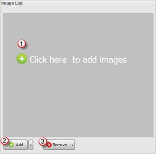 Область Image List в PearlMountain Image Resizer с кнопками Add и Remove