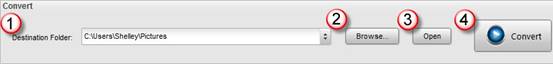 Панель Destination Folder с кнопками Browse, Open и Convert в PearlMountain Image Resizer