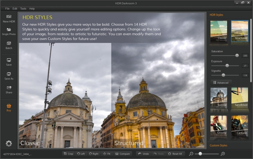 Сравнение стилей Classic и Structured в HDR Darkroom 3