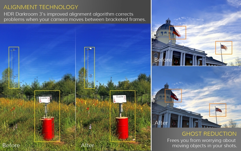 Примеры работы выравнивания и Ghost Reduction в HDR Darkroom 3
