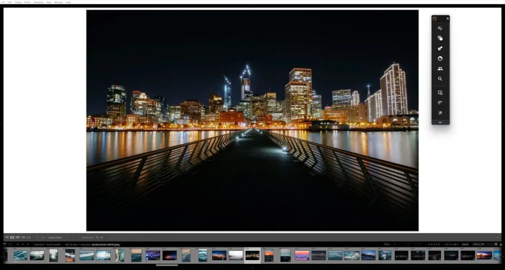 Панель быстрого доступа Excire Search поверх окна Lightroom Classic