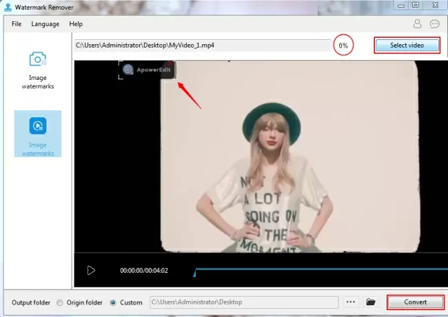 Режим удаления водяного знака с видео в Apowersoft Watermark Remover