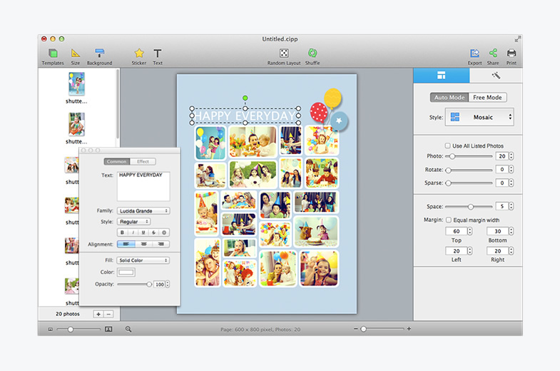 Главное окно CollageIt 3 Pro для Mac с автоматическим и свободным режимами