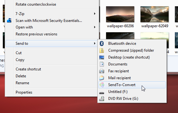 SendTo-Convert в подменю Send To контекстного меню Windows Explorer