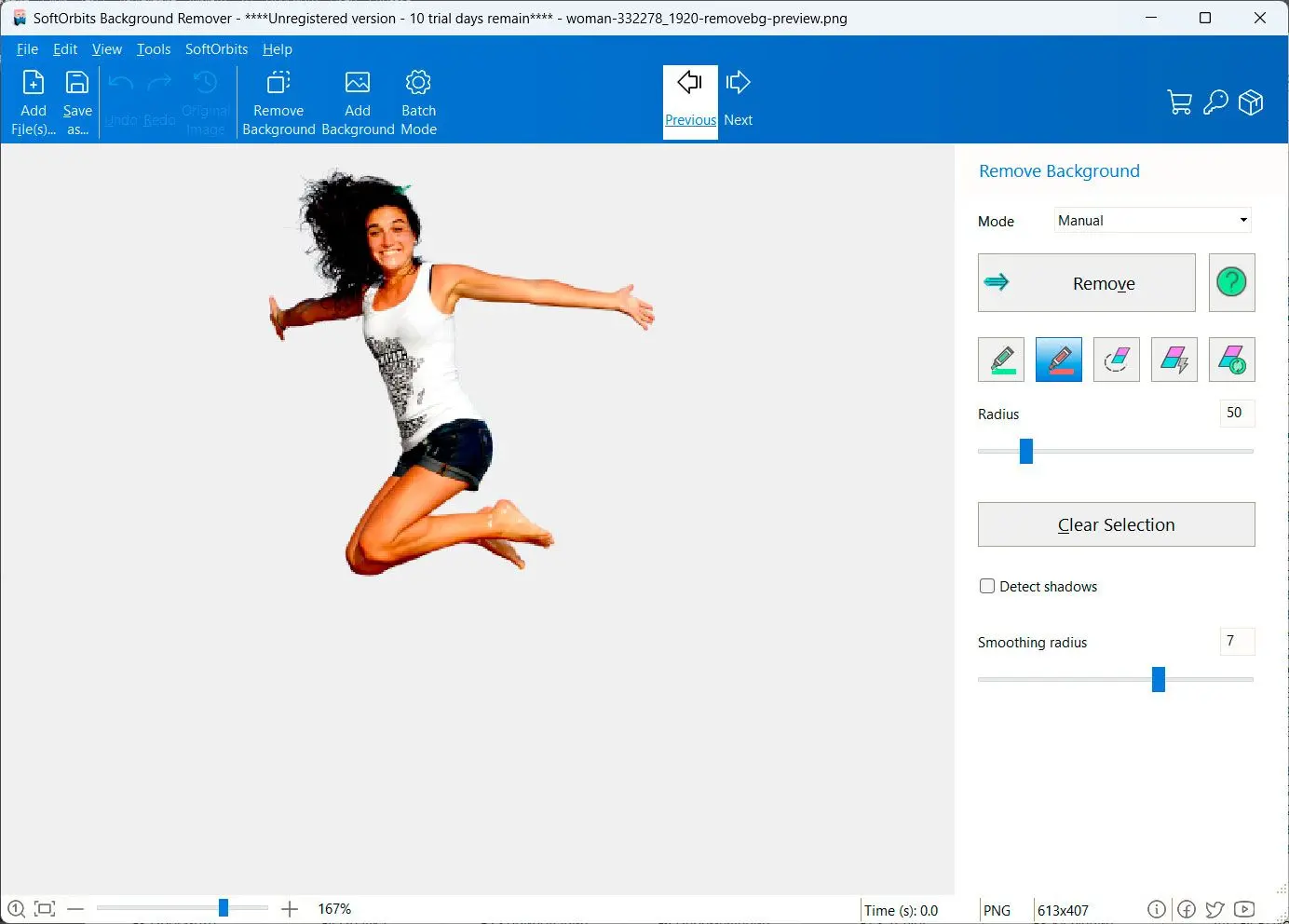 Результат ручного удаления фона в Photo Background Remover с вырезанным объектом на светлом фоне