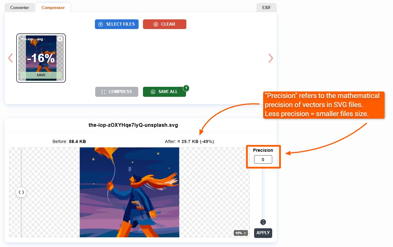 Параметр Precision при оптимизации SVG в ImageCompressor.com