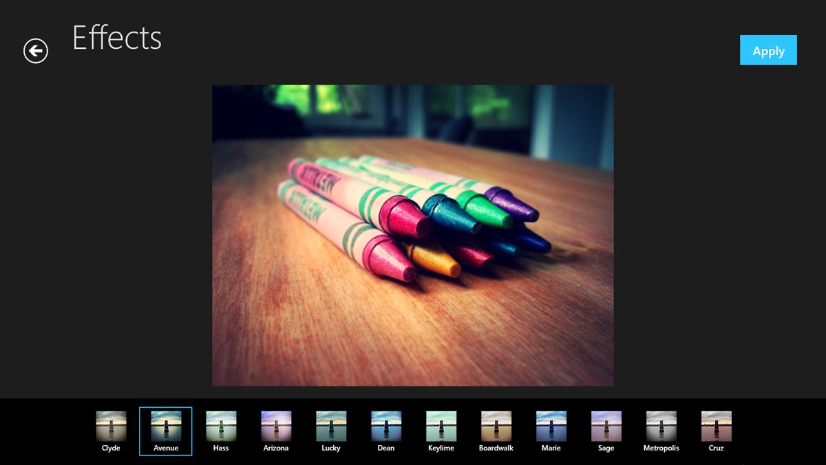 Экран Effects в Photo Editor by Aviary для Windows 8