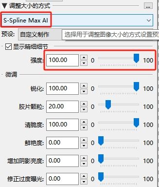 Панель S-Spline Max AI и тонкой настройки PhotoZoom Pro 9