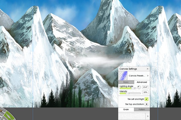 Интерфейс ArtRage Vitae с включенным зацикливанием холста