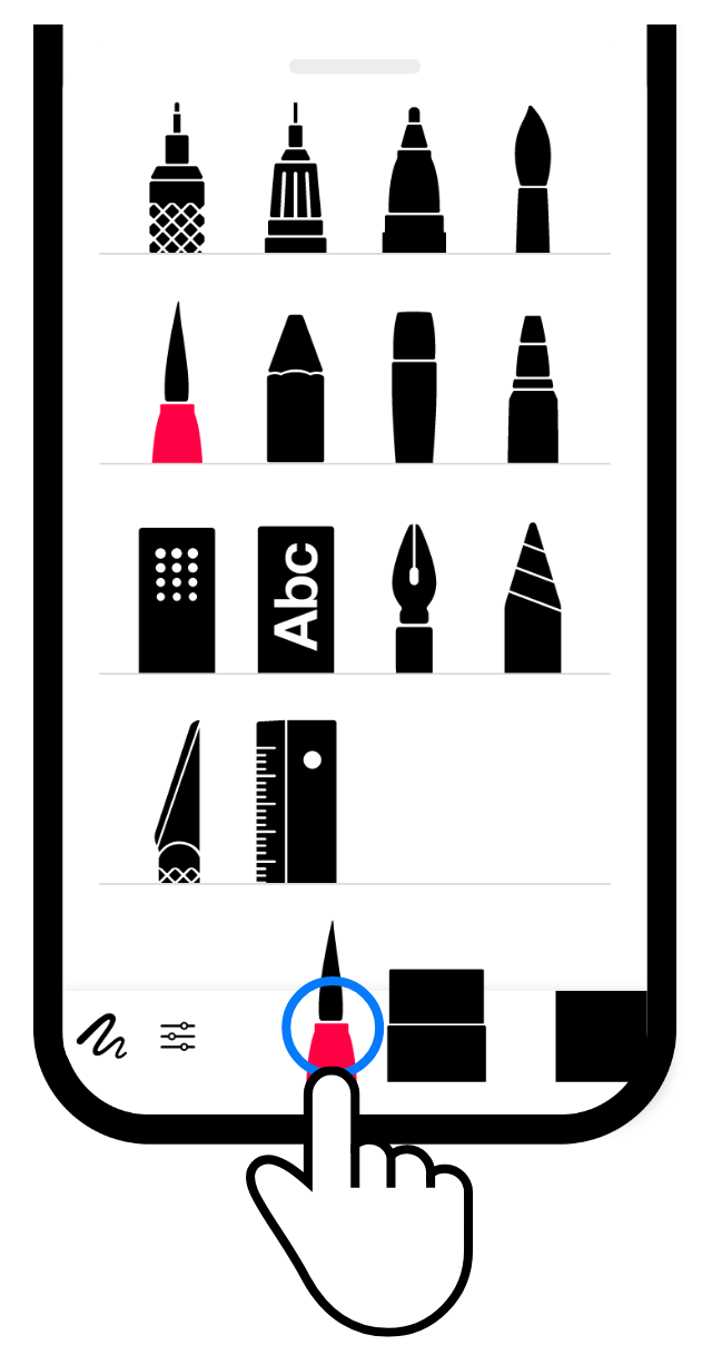 Панель инструментов Tayasui Sketches на iPhone