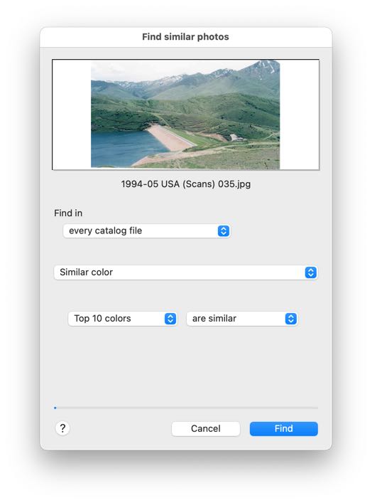 Диалог поиска похожих фотографий NeoFinder с условием Similar color