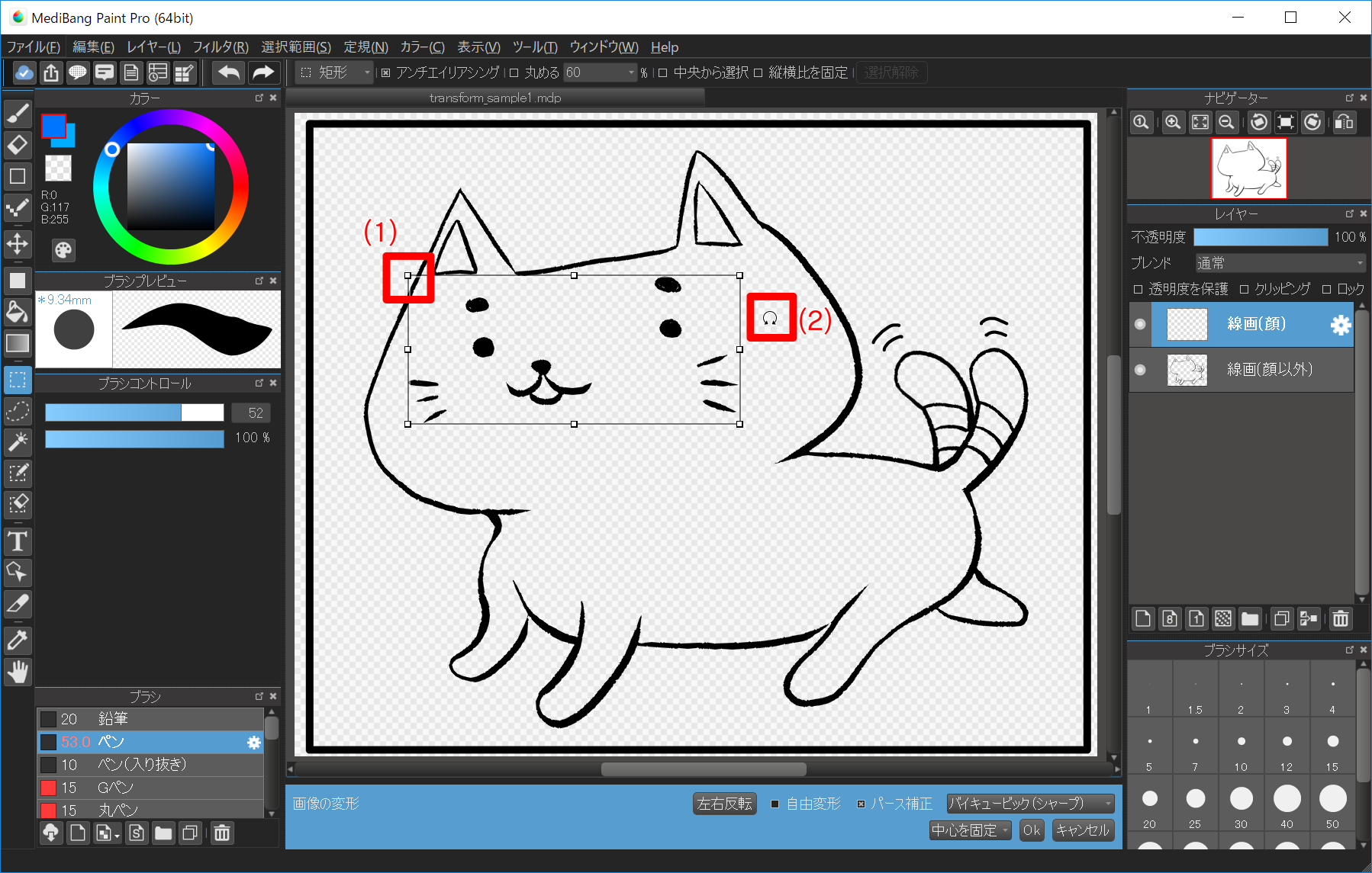 Трансформация выделенной области в MediBang Paint Pro