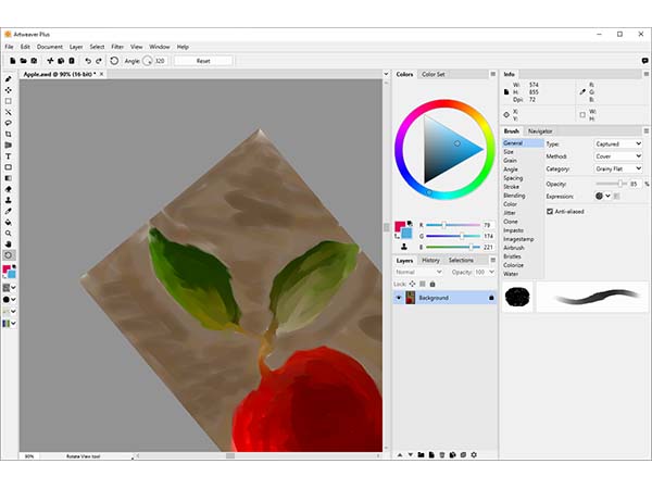 Навигация и вращение холста в интерфейсе Artweaver Plus