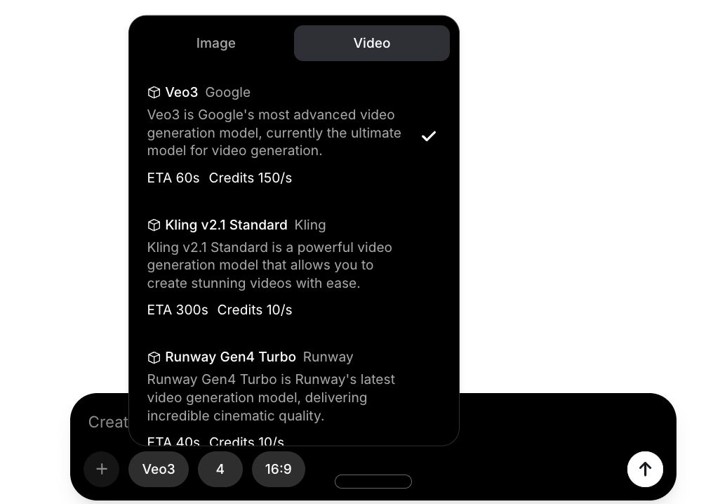 Выбор модели генерации видео в интерфейсе Pixelcut