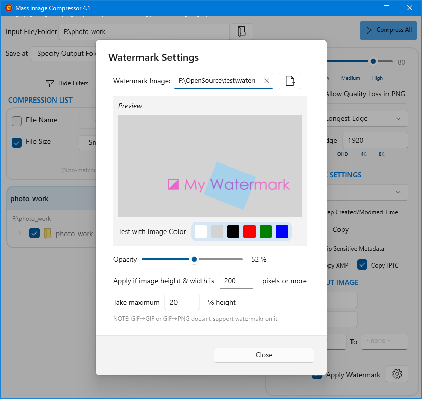 Настройки водяного знака в Mass Image Compressor для Windows