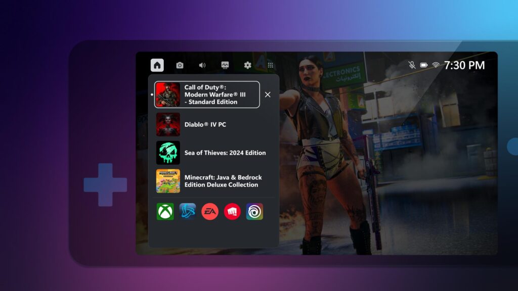 Compact Mode Game Bar на портативном игровом устройстве Windows