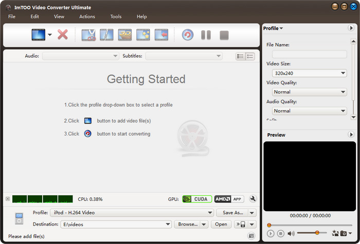 Главное окно ImTOO Video Converter Ultimate с очередью, профилем и панелью Preview