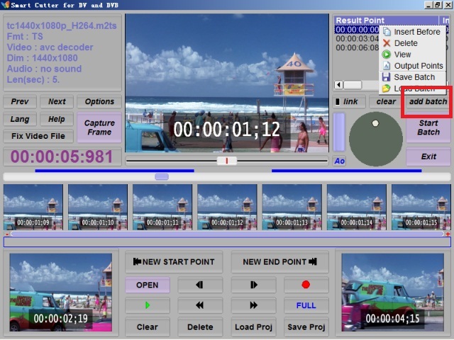Кнопка add batch в Smart Cutter for DV and DVB