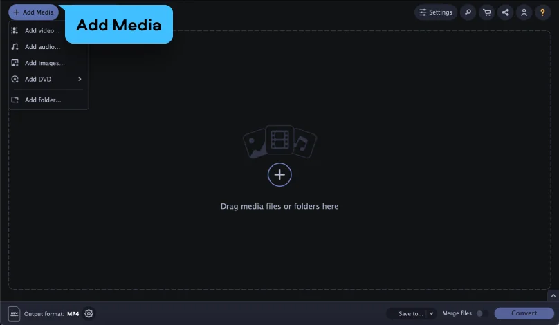 Главное окно Movavi Video Converter с меню Add Media