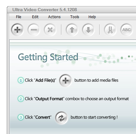 Панель инструментов и блок Getting Started в Ultra Video Converter 5.4.1208