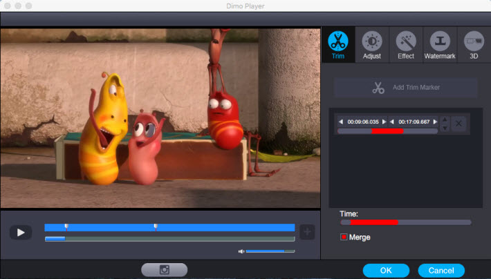 Инструмент Trim в редакторе Dimo HD Video Converter