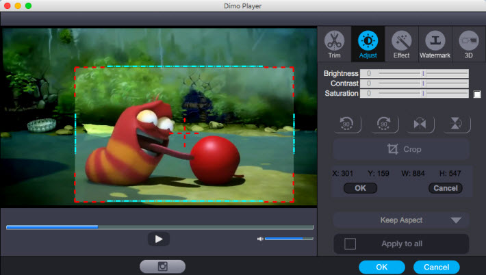 Кадрирование и коррекция изображения в Dimo HD Video Converter