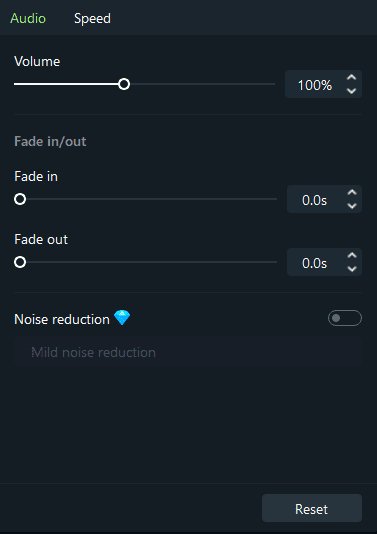 Настройки громкости, затухания и шумоподавления в EaseUS Video Editor
