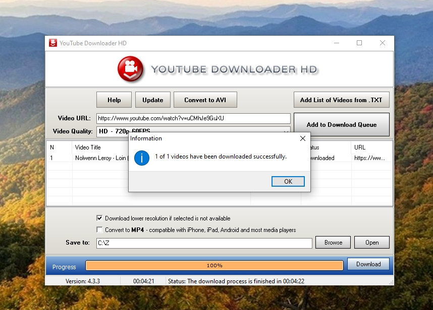 Youtube Downloader HD 4.3.3 с очередью и сообщением о завершении загрузки