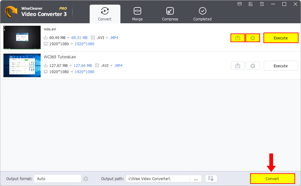 Очередь конвертации нескольких видео в Wise Video Converter