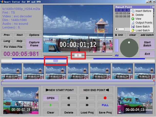 Длинный и короткий ползунки навигации Smart Cutter for DV and DVB