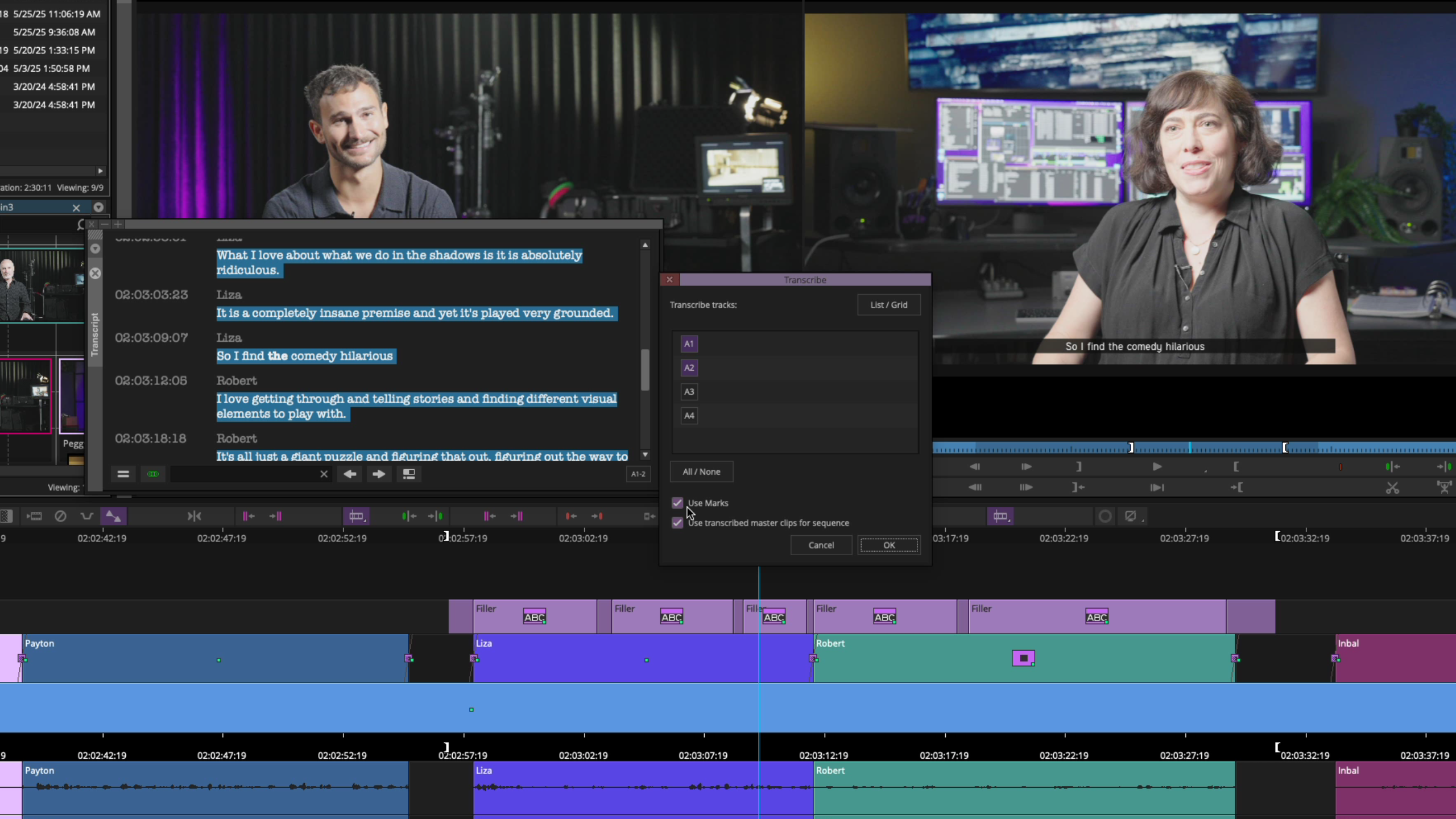 Создание субтитров по расшифровке в Avid Media Composer с выделенным текстом и надписями на видеодорожке