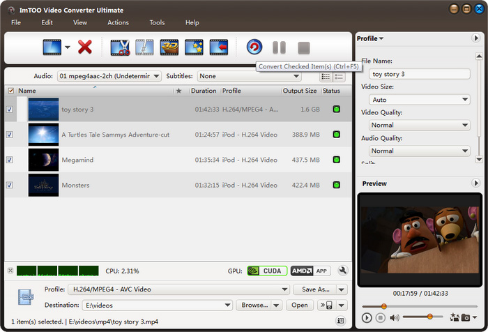 Кнопка Convert Checked Items в ImTOO Video Converter Ultimate